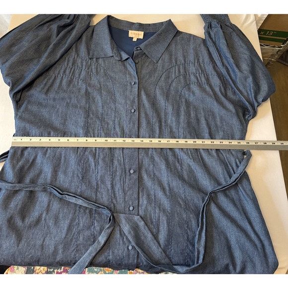 Ciebon Womens Plus 1X Chambray Lined Embroidered Denim Shirt Dress Western Boho - Picture 10 of 13